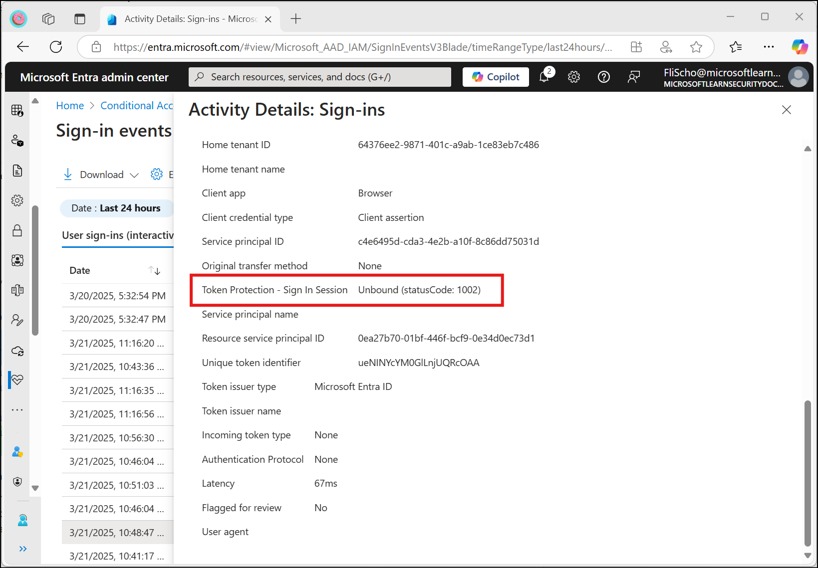Sign-in log – Token Protection Unbound