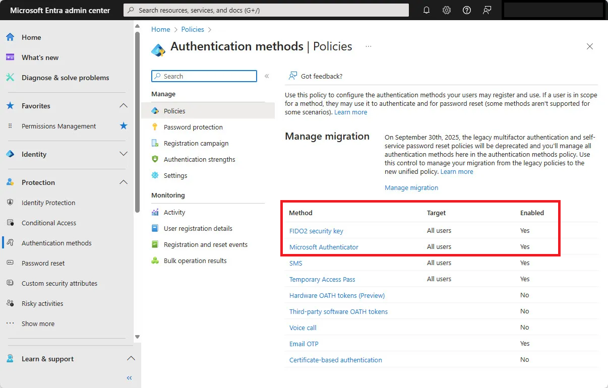 Authentication Methods dans Microsoft 365
