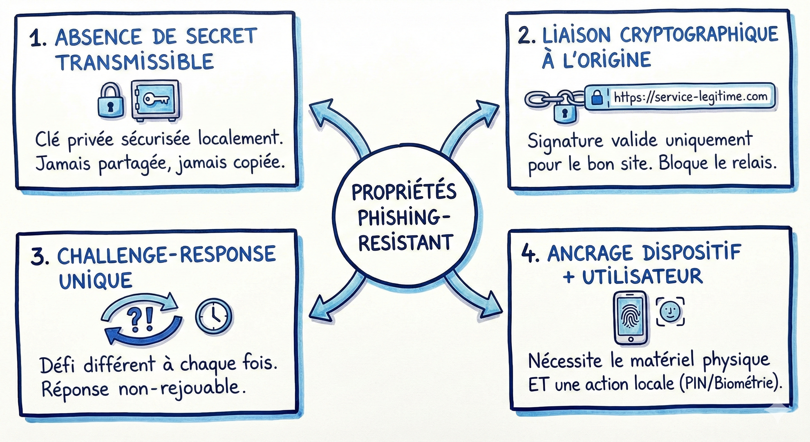 Propriétés techniques des méthodes d'authentification résistantes au phishing