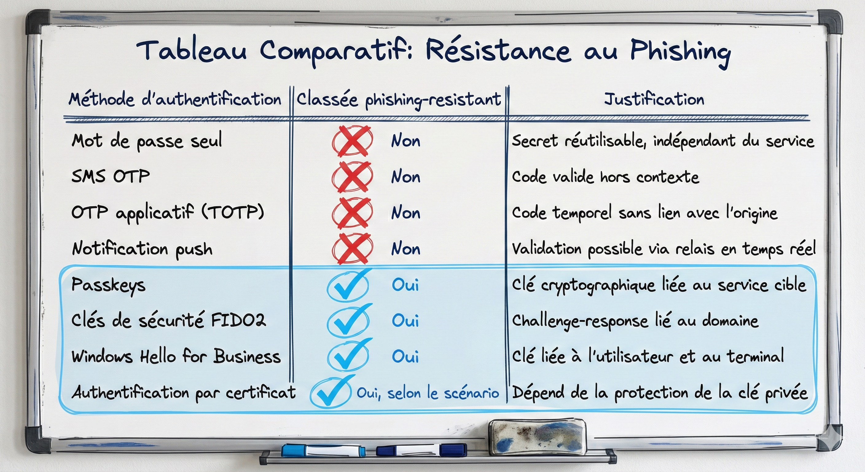 Tableau comparatif des méthodes d'authentification